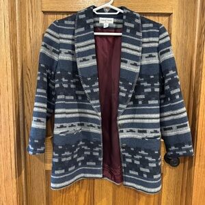 90s Casual Corner Blue Gray Southwestern Wool Blend Lined Blanket Jacket.Size 10